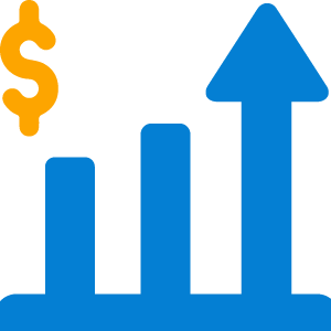 Upward bar chart with a dollar sign-sales lift