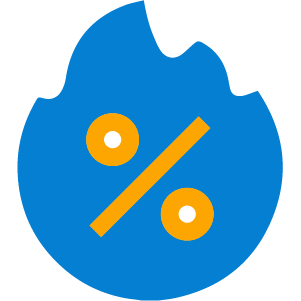 A blue flame icon with a yellow percentage symbol inside