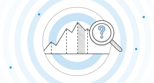 Illustration of a line chart with a magnifying glass, representing retail demand forecasting and inventory analysis.