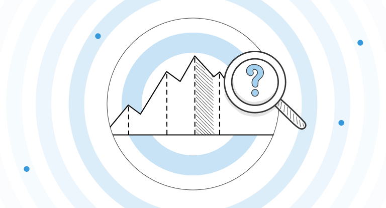 Illustration of a line chart with a magnifying glass, representing retail demand forecasting and inventory analysis.